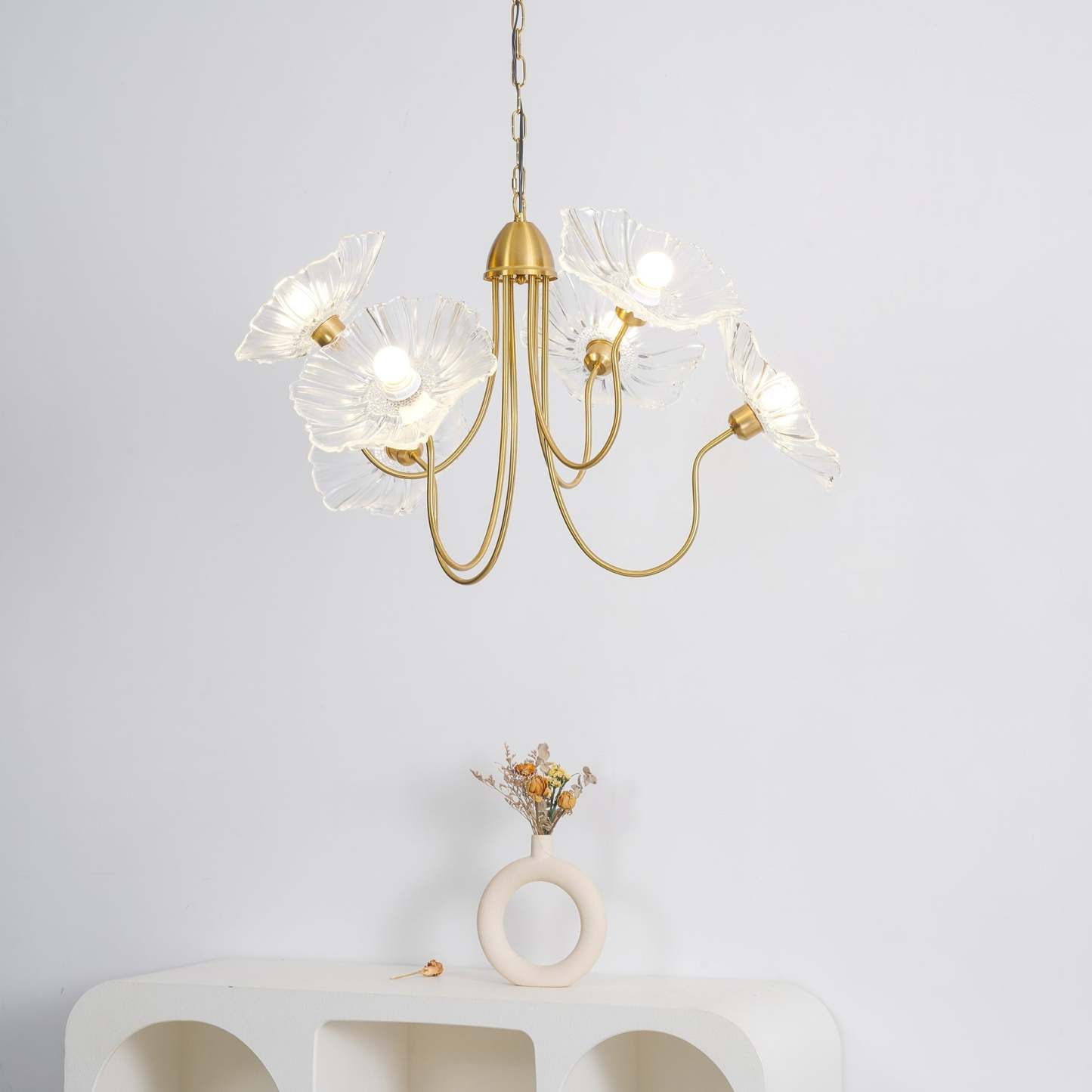 Lily Modern Flower Art Deco Metal Glass Chandelier Bedroom