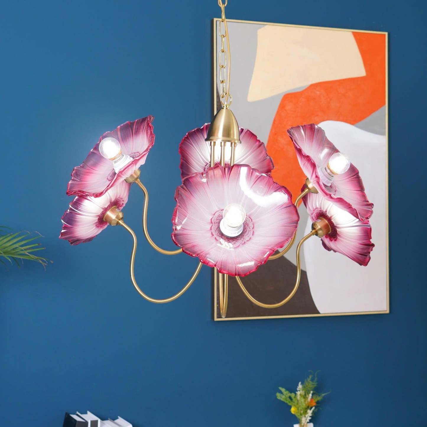 Lily Modern Flower Art Deco Metal Glass Chandelier Bedroom