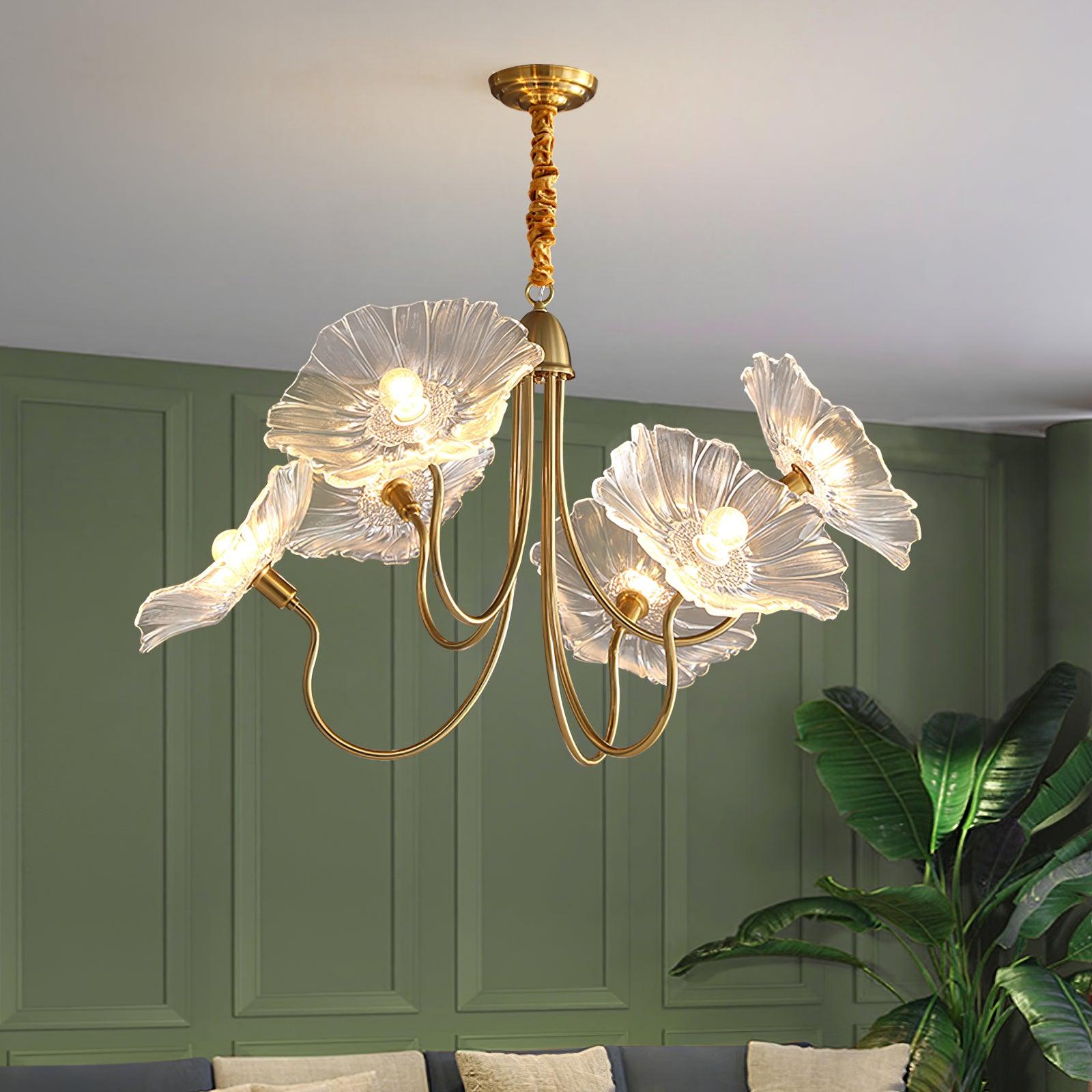 Lily Modern Flower Art Deco Metal Glass Chandelier Bedroom