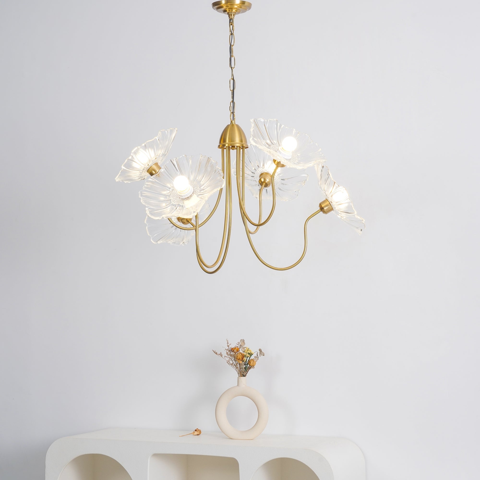 Lily Modern Flower Art Deco Metal Glass Chandelier Bedroom