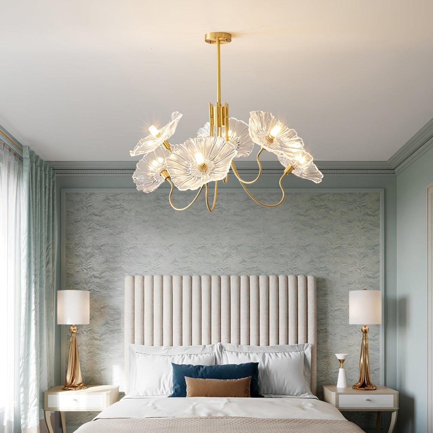 Lily Modern Flower Art Deco Metal Glass Chandelier Bedroom