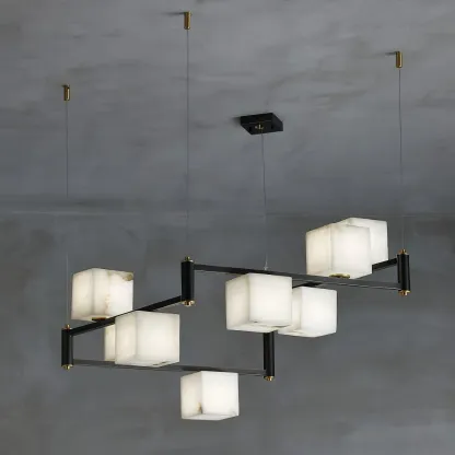 Jade Geometric Style Chandelier Modern Alabaster Metal Living Room