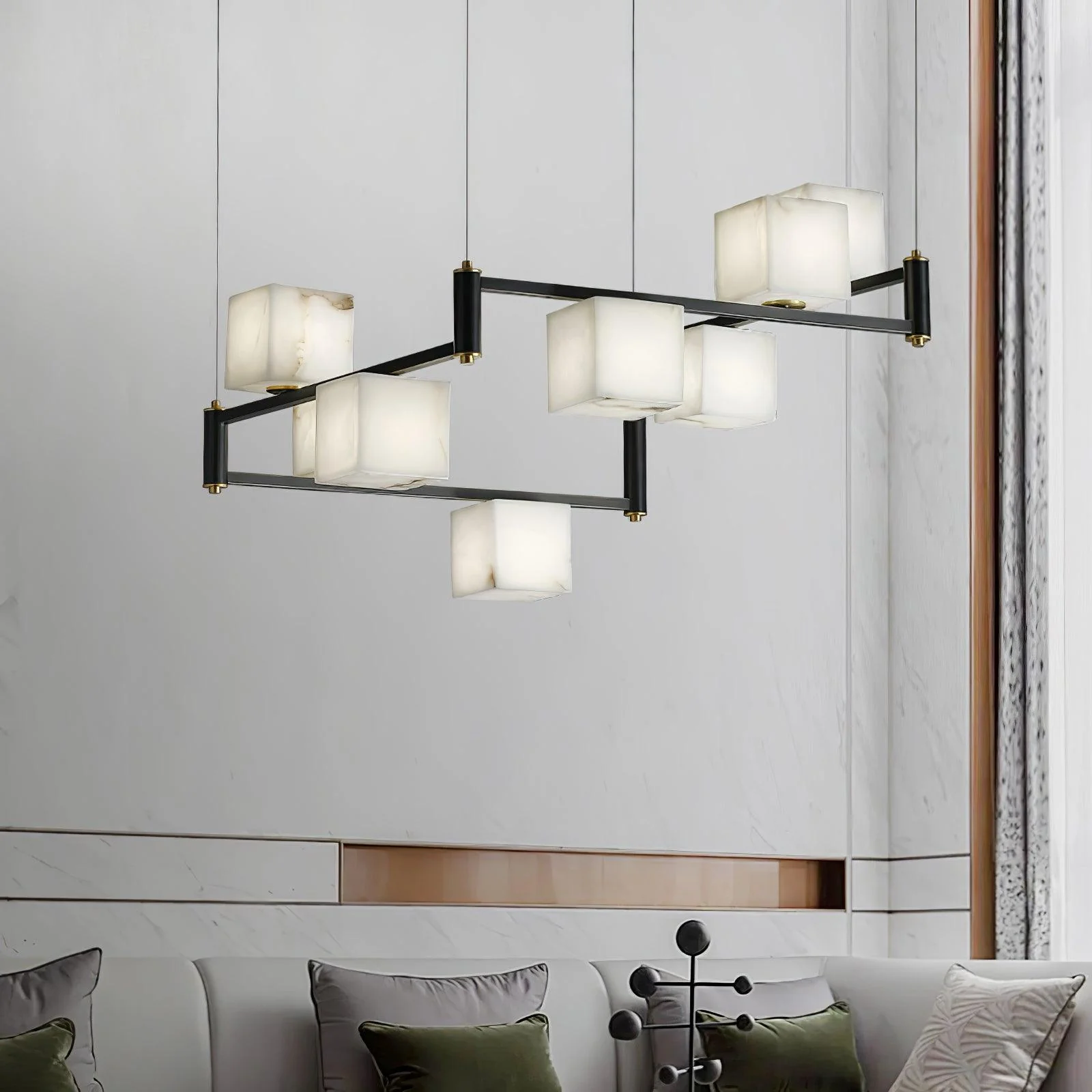 Jade Geometric Style Chandelier Modern Alabaster Metal Living Room