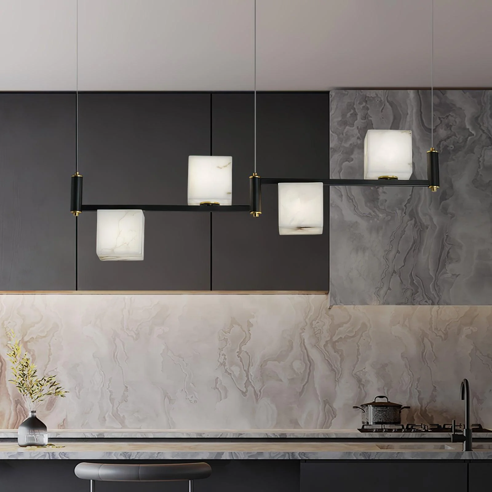 Jade Geometric Style Chandelier Modern Alabaster Metal Living Room