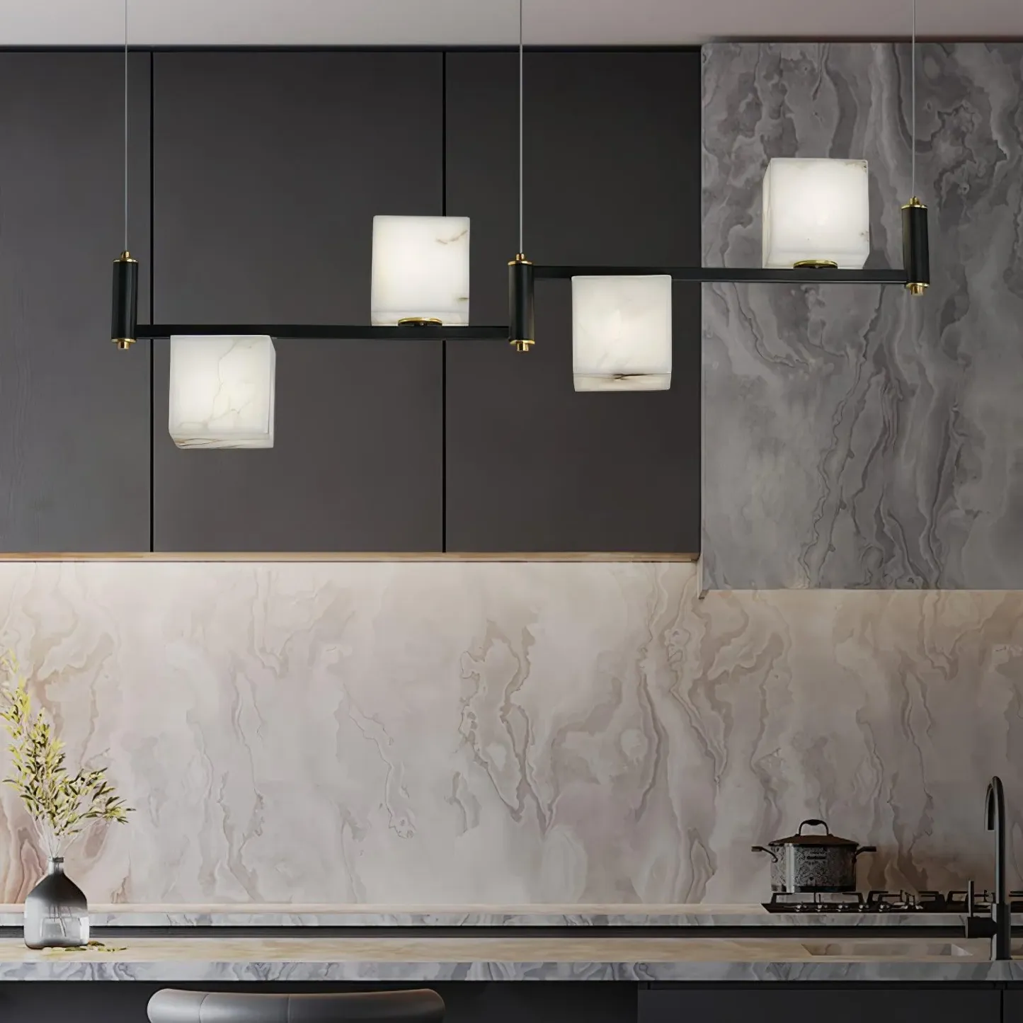 Jade Geometric Style Chandelier Modern Alabaster Metal Living Room