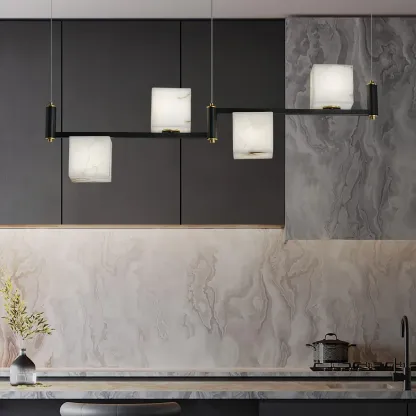 Jade Geometric Style Chandelier Modern Alabaster Metal Living Room