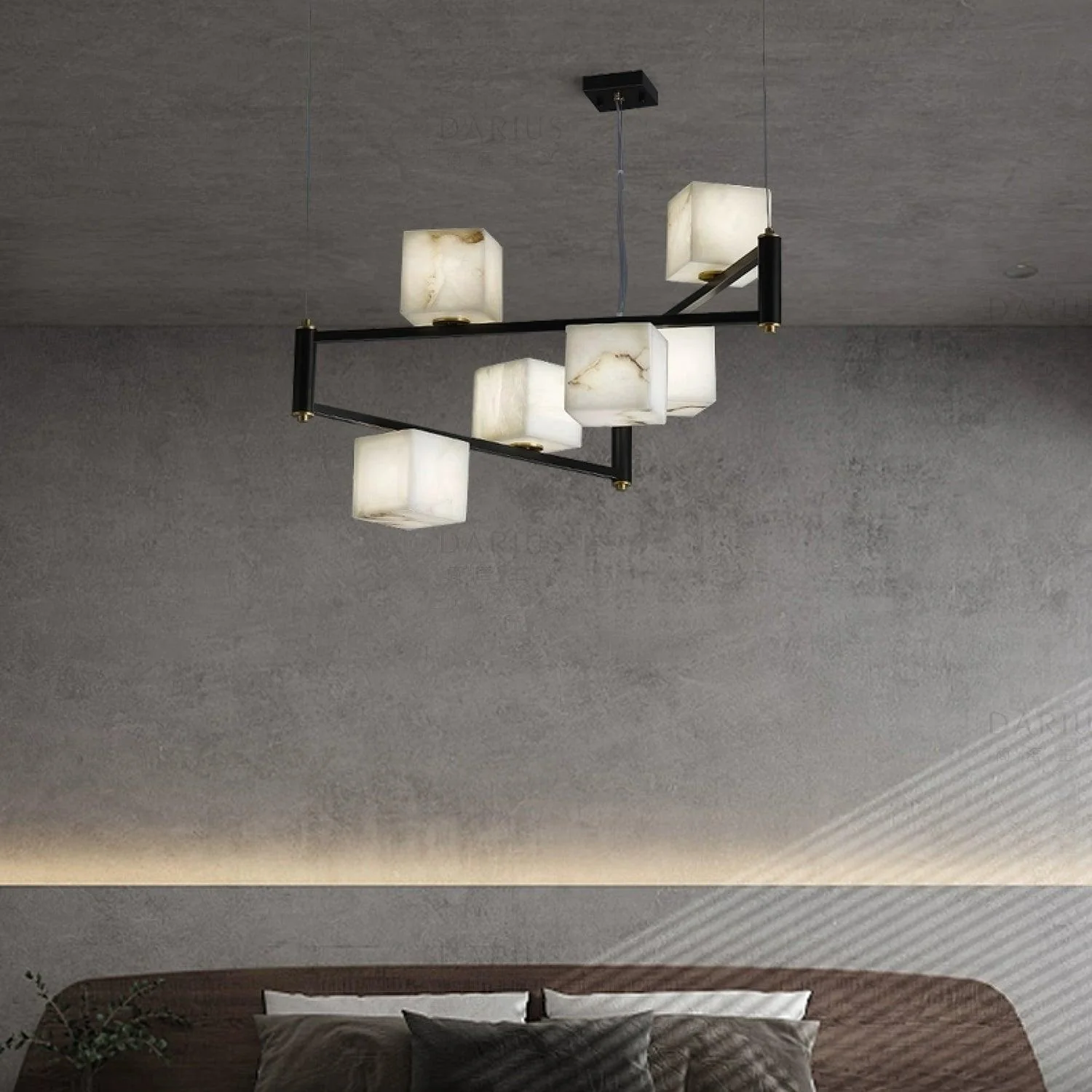 Jade Geometric Style Chandelier Modern Alabaster Metal Living Room