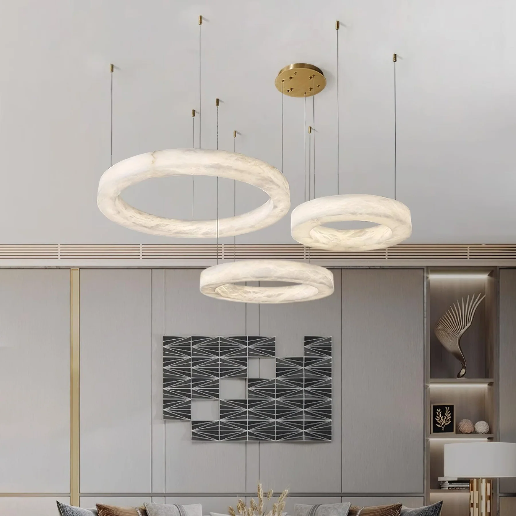 Jade Contemporary Alabaster Metal Chandelier Living Room