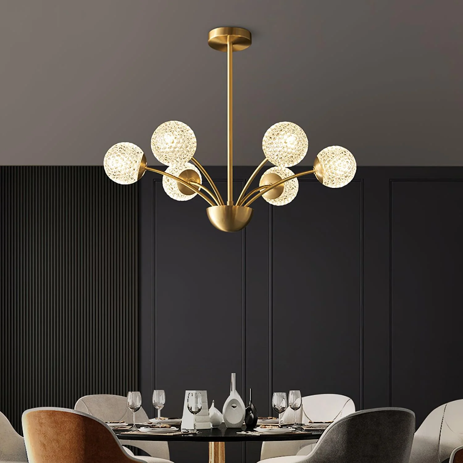 Valentina Classical Brass Glass Chandelier Living Room Dining Room