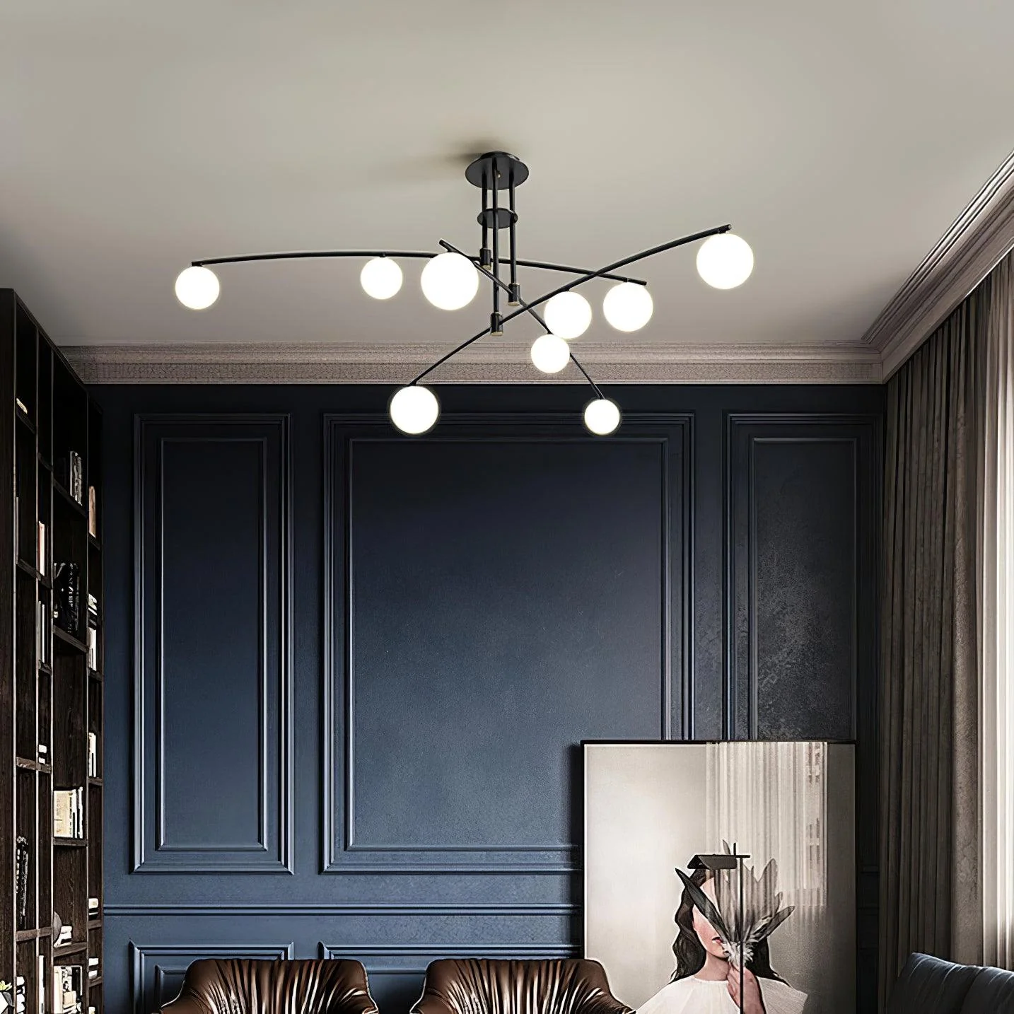 Valentina Modern Long Arm Metal Glass Chandelier Dining Room Living Room