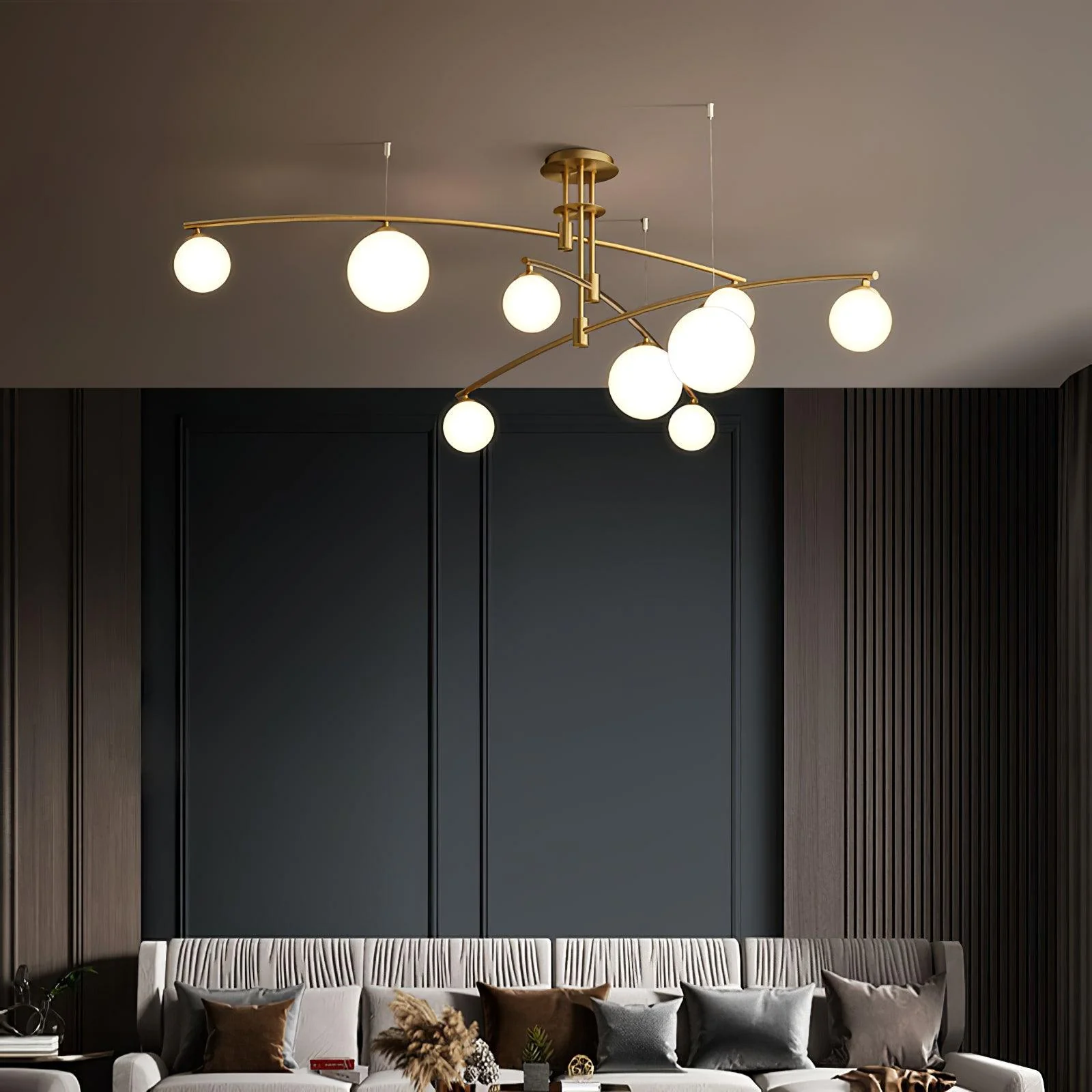 Valentina Modern Long Arm Metal Glass Chandelier Dining Room Living Room