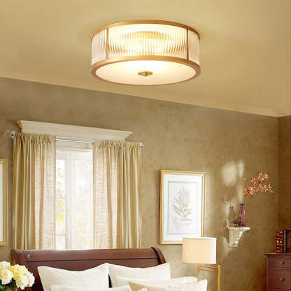 Bedroom with Gold Alessio Flush Mount Ceiling Light