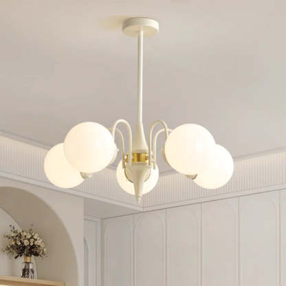 Valentina French LED Chandelier Milky White Cream Metal Living Room