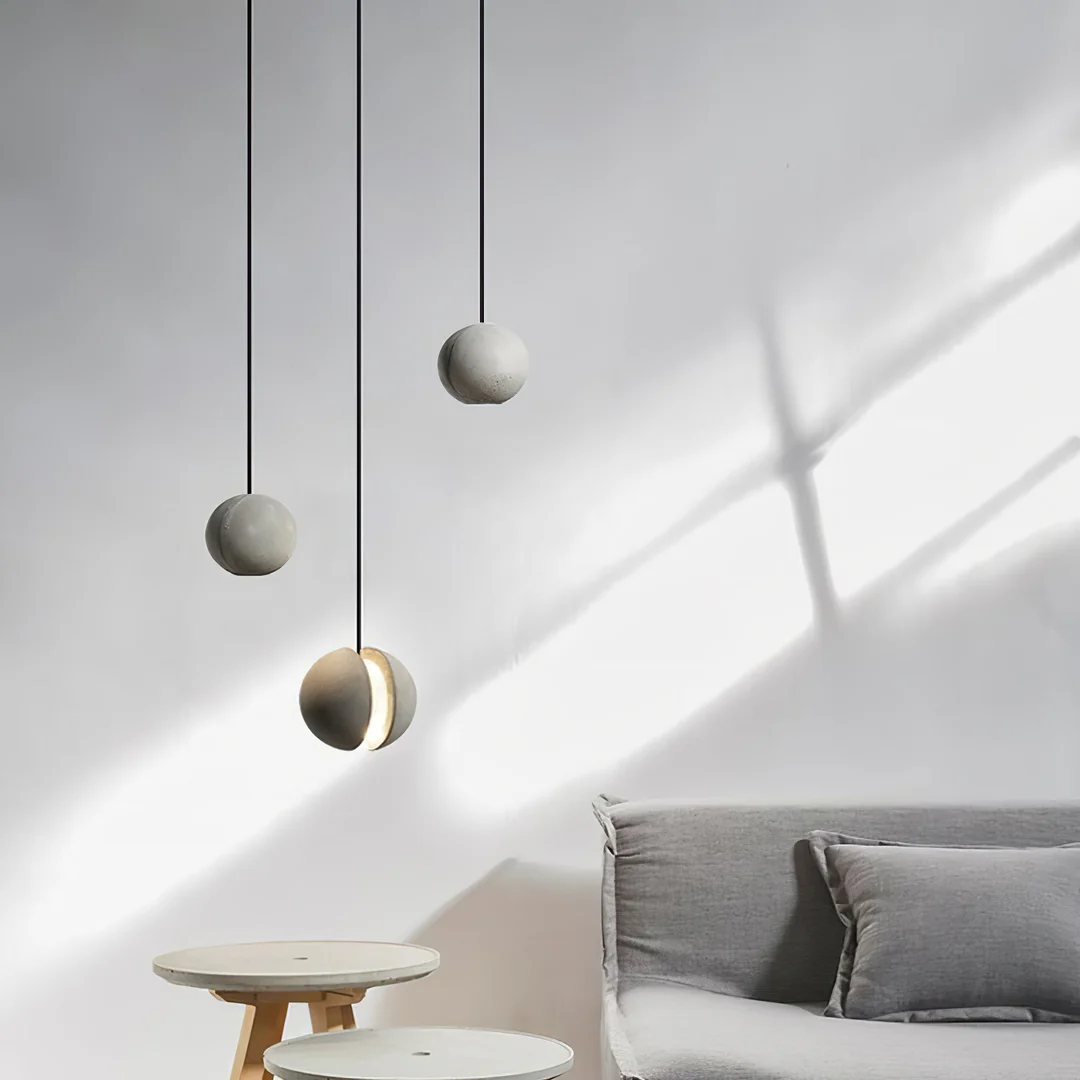 Hailie Minimalism Round Concrete Acrylic Pendant Light Living Room