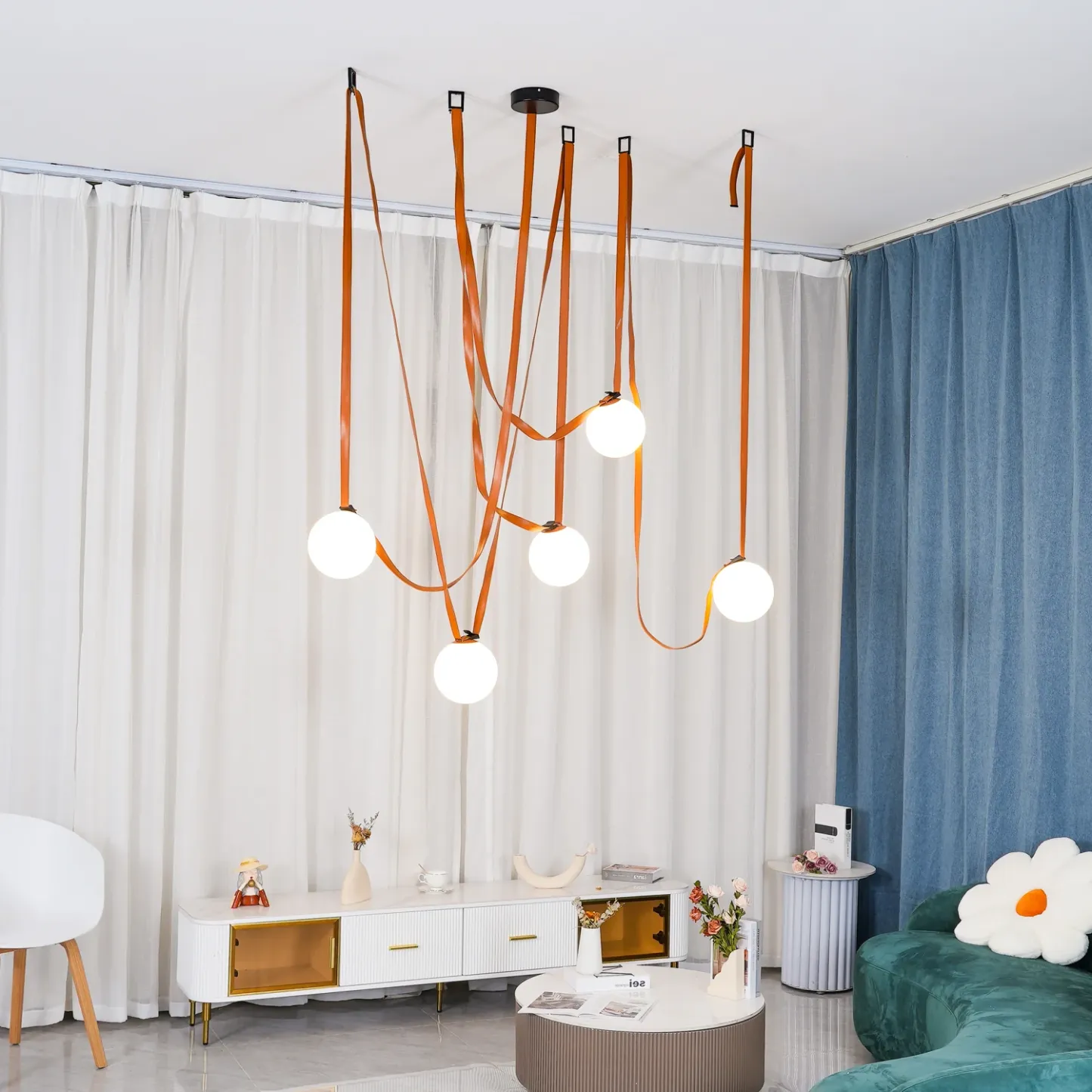 Valentina Modern Unusual Leather Canvas Pentand Light Living Room Bedroom