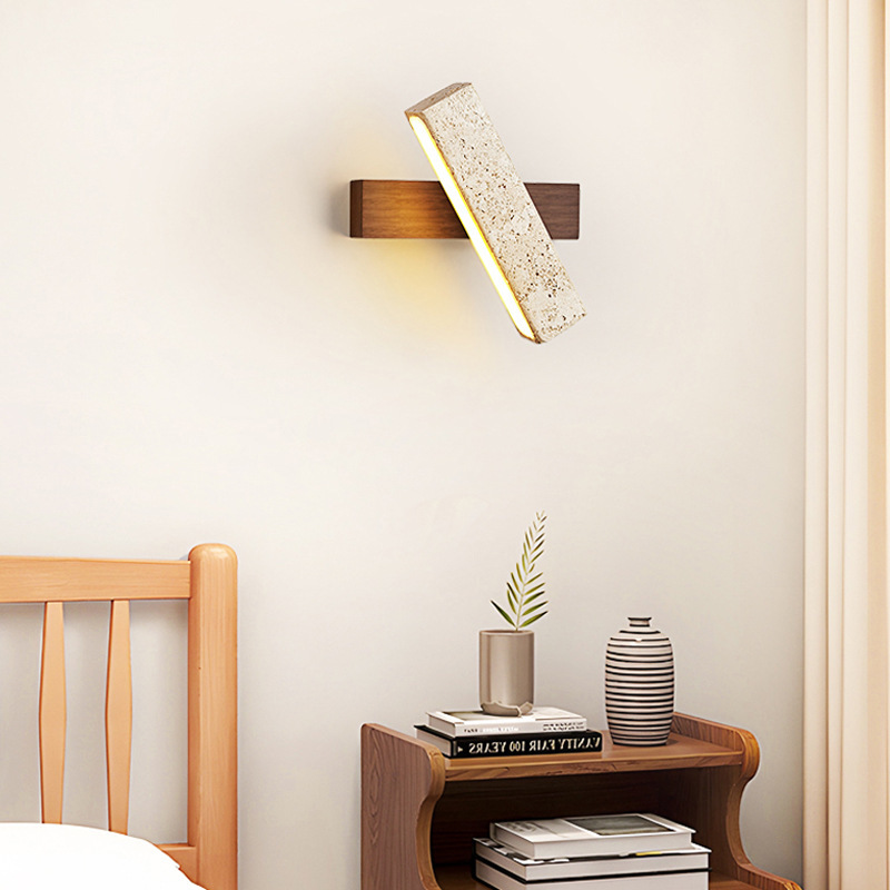Zaid Natural Travertine Wood Adjustable Minimalist Wall Lamp