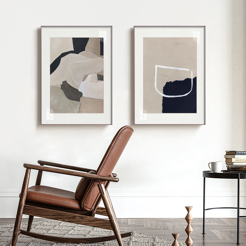 WABI-SABI Beige Black Oil Painting Canvas Wall Art Framed Style A Living Room