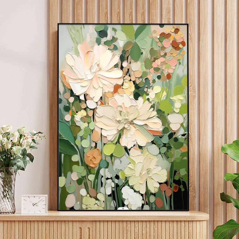 Floral Natural Green White Color 3D Oil Painting Canvas Wall Art Living Room