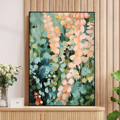 Floral Natural Green Pink Color 3D Oil Painting Canvas Wall Art Living Room