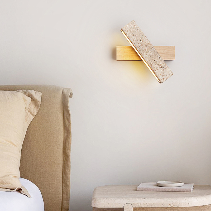 Zaid Natural Travertine Wood Adjustable Minimalist Wall Lamp