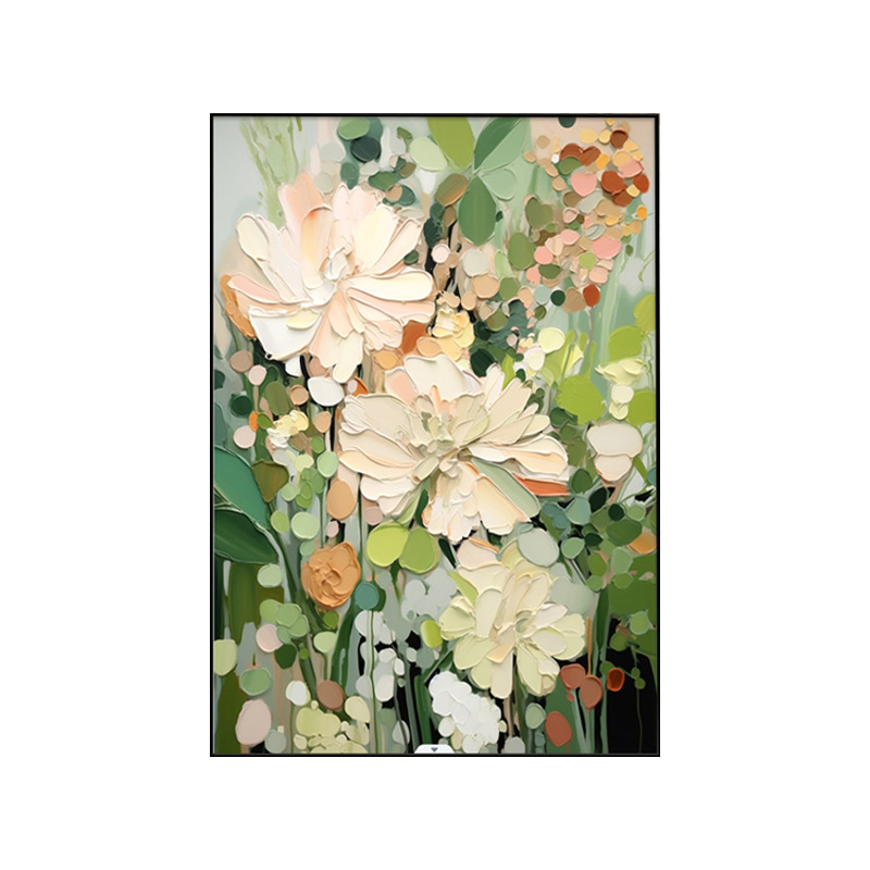 Floral Natural Green White Color 3D Oil Painting Canvas Wall Art Living Room