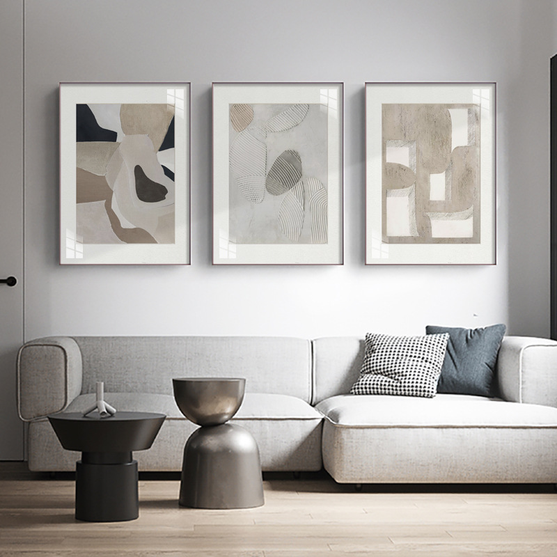 WABI-SABI Beige Black Oil Painting Canvas Wall Art Framed Style C Living Room