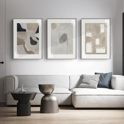 WABI-SABI Beige Black Oil Painting Canvas Wall Art Framed Style C Living Room