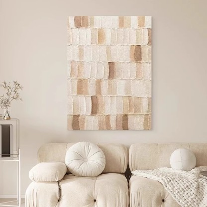 WABI-SABI Brown White Texture 3D Oil Painting Canvas Wall Art Living Room