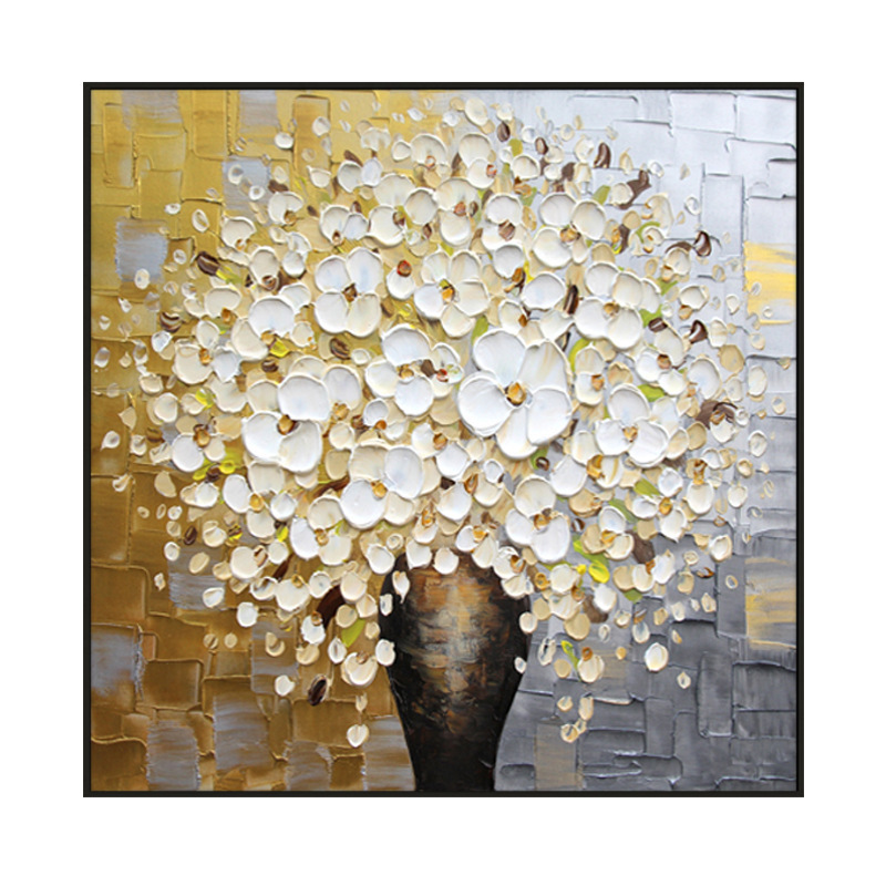 Floral Light Luxury Gold White Oil Painting Canvas Wall Art Dining Living Room