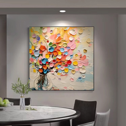 Floral Colorful 3D Oil Painting Canvas Wall Art Framed Dining Living Room