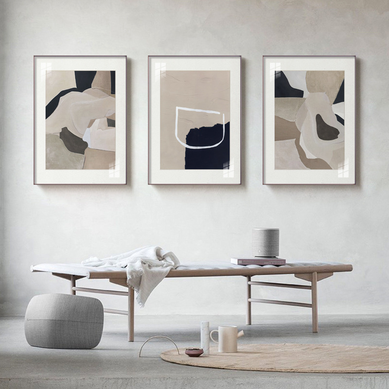 WABI-SABI Beige Black Oil Painting Canvas Wall Art Framed Style A Living Room