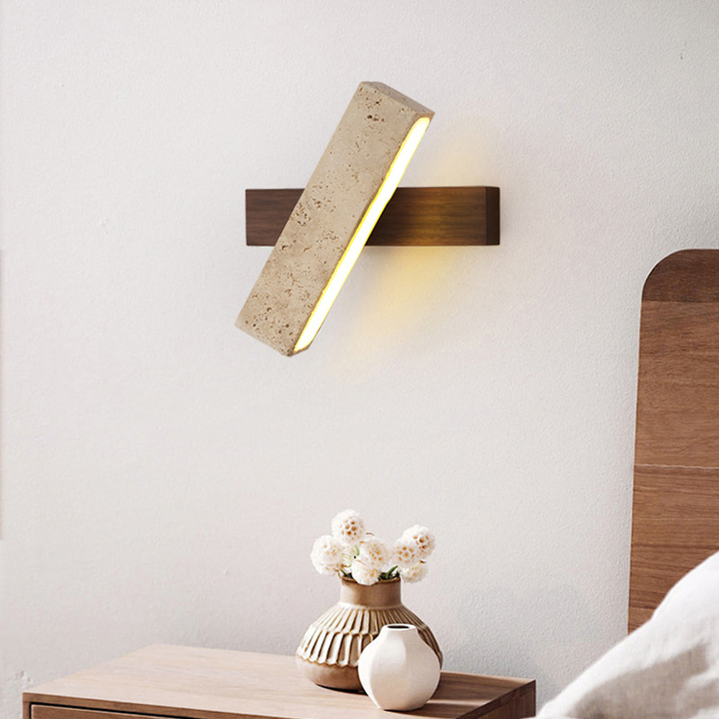 Zaid Natural Travertine Wood Adjustable Minimalist Wall Lamp