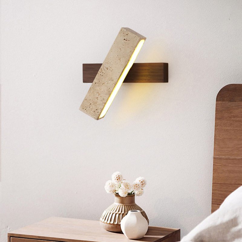 Zaid Natural Travertine Wood Adjustable Minimalist Wall Lamp