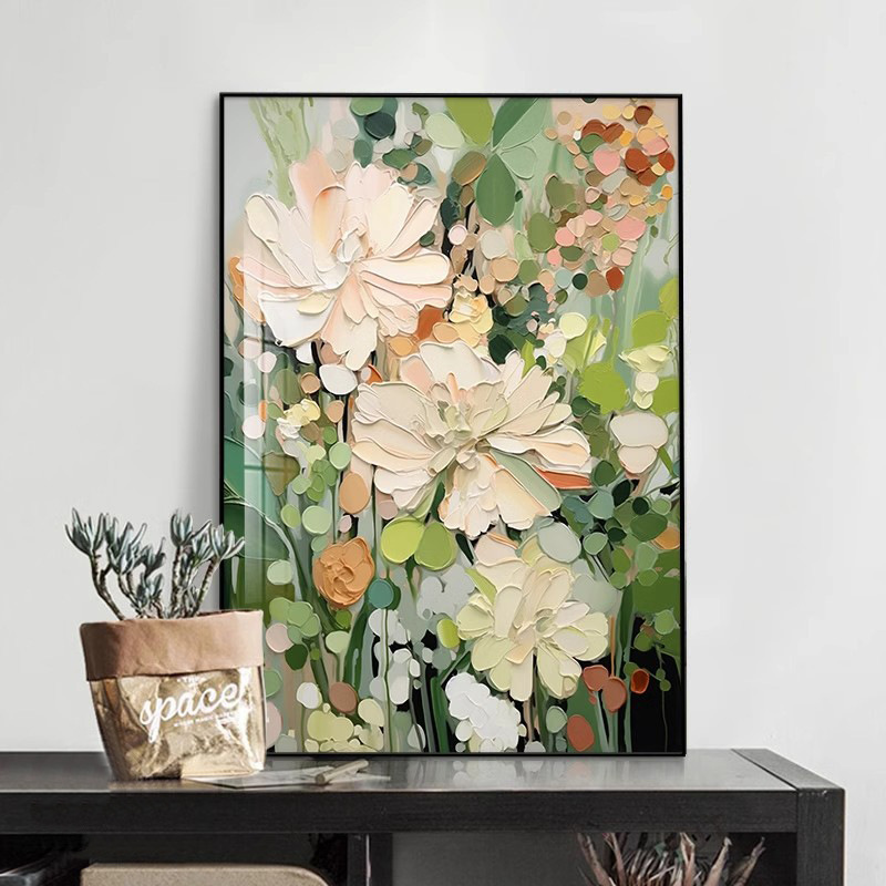 Floral Natural Green White Color 3D Oil Painting Canvas Wall Art Living Room