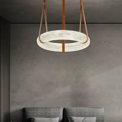 Valentina Ring Alabaster Artificial leather Pendant Light Living Room Dining Room
