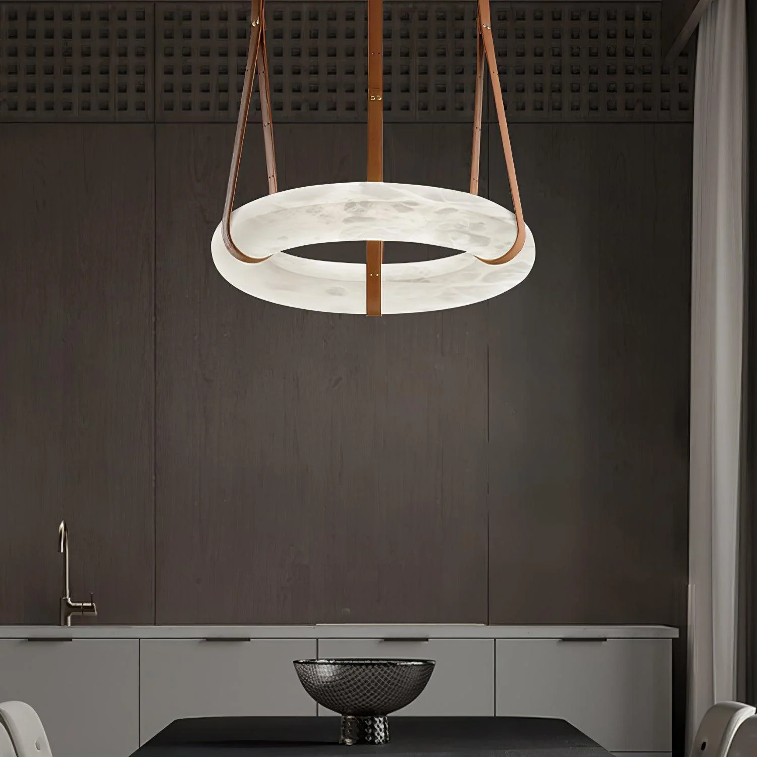 Valentina Ring Alabaster Artificial leather Pendant Light Living Room Dining Room