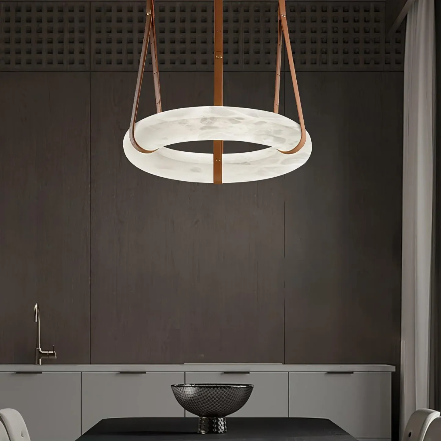 Valentina Ring Alabaster Artificial leather Pendant Light Living Room Dining Room