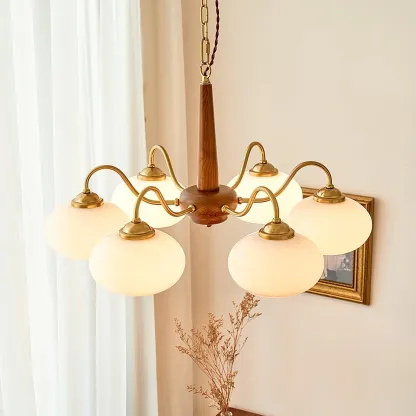 Valentina Vintage Wood Glass Chandelier Shades Living Dining Room