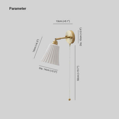 Meza Modern Pull Cord Metal Ceramics Indoor Wall Lamp Bedroom