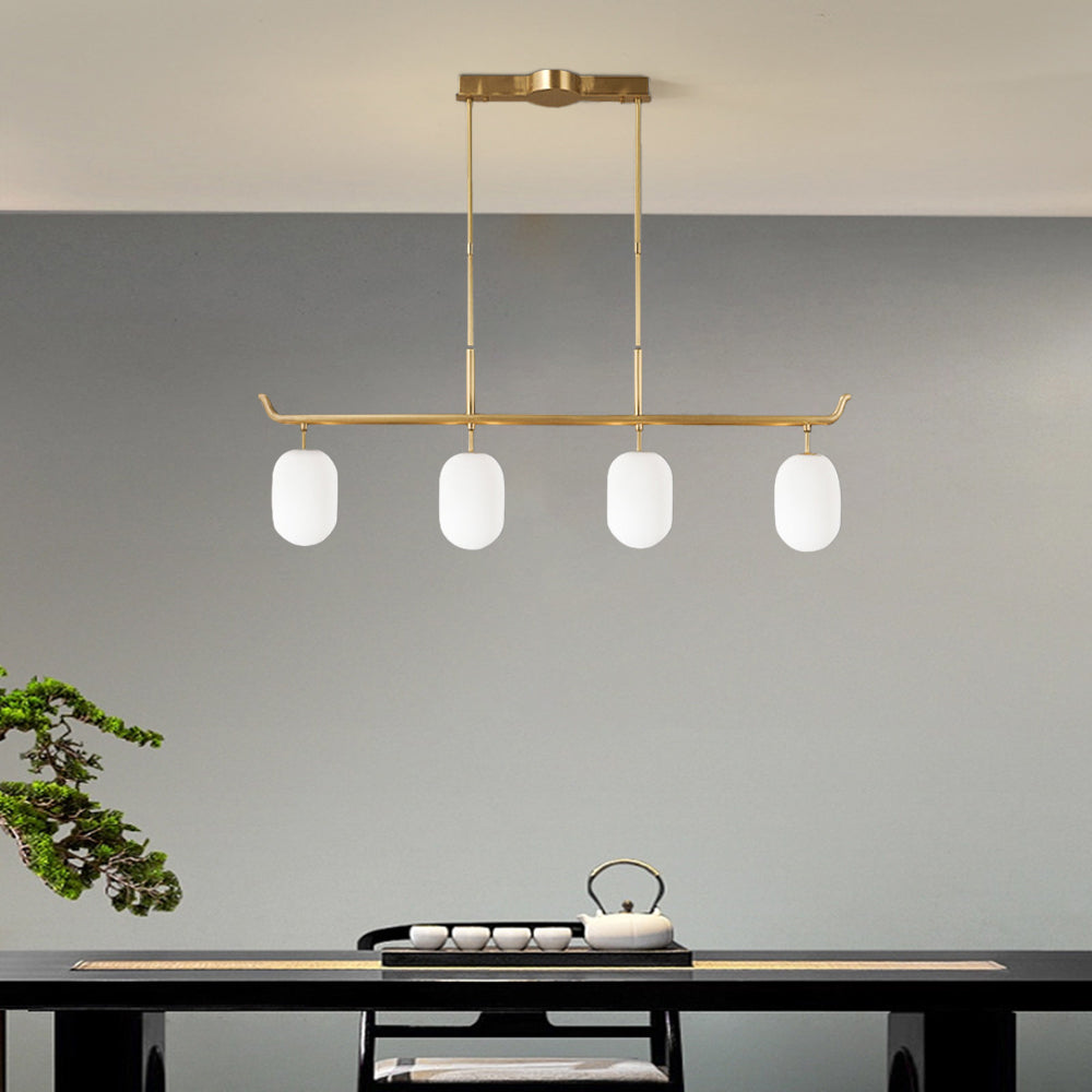 Valentina Modern Metal Glass Linear Lantern Chandelier Dining Room