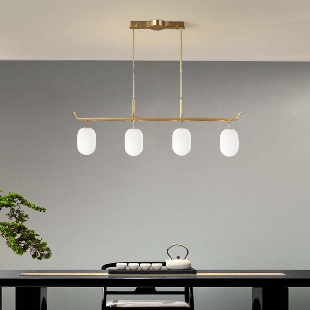 Valentina Modern Metal Glass Linear Lantern Chandelier Dining Room
