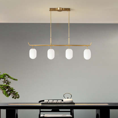 Valentina Modern Metal Glass Linear Lantern Chandelier Dining Room