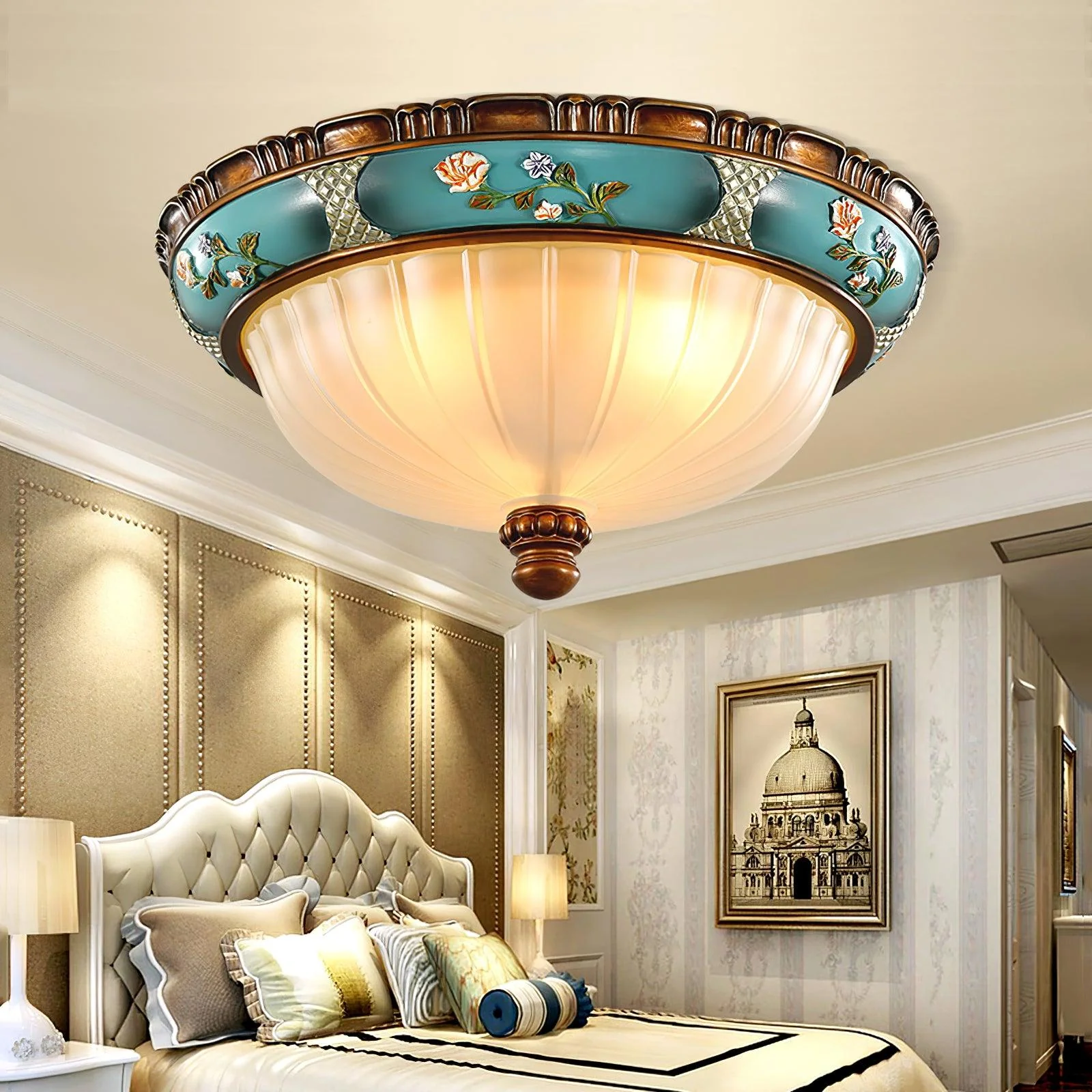 Jade Vintage Classical Round Glass Ceiling Light Shades Bedroom