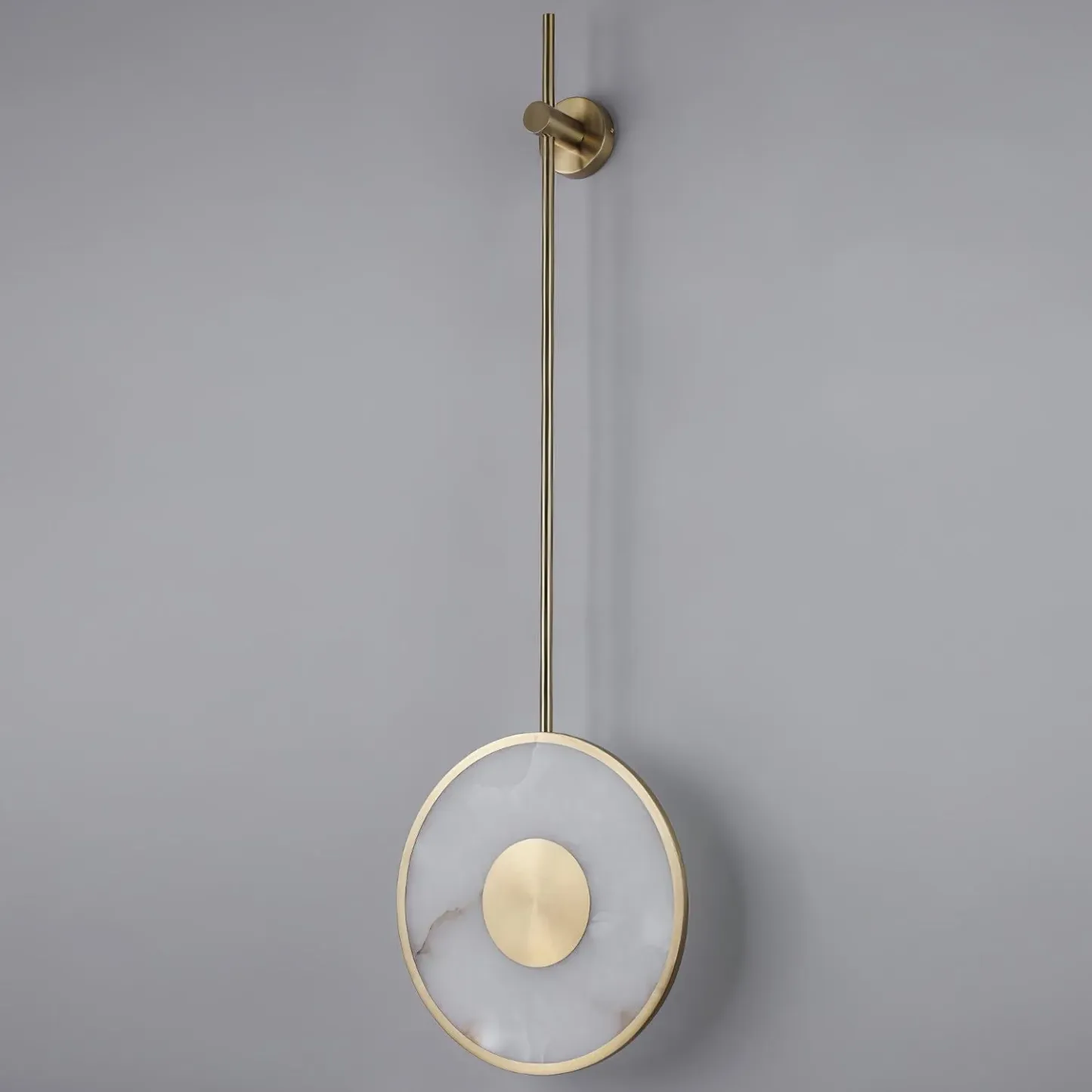 Jade Sculptural Round Alabaster Brass Wall Lamp Living Room Bedroom