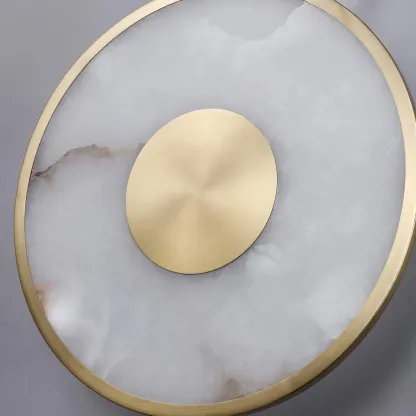 Jade Sculptural Round Alabaster Brass Wall Lamp Living Room Bedroom