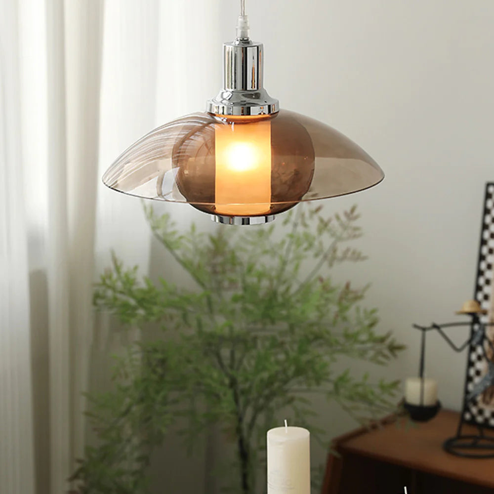 Cairns Modern Round LED Pendant Light Brown Glass Living Room