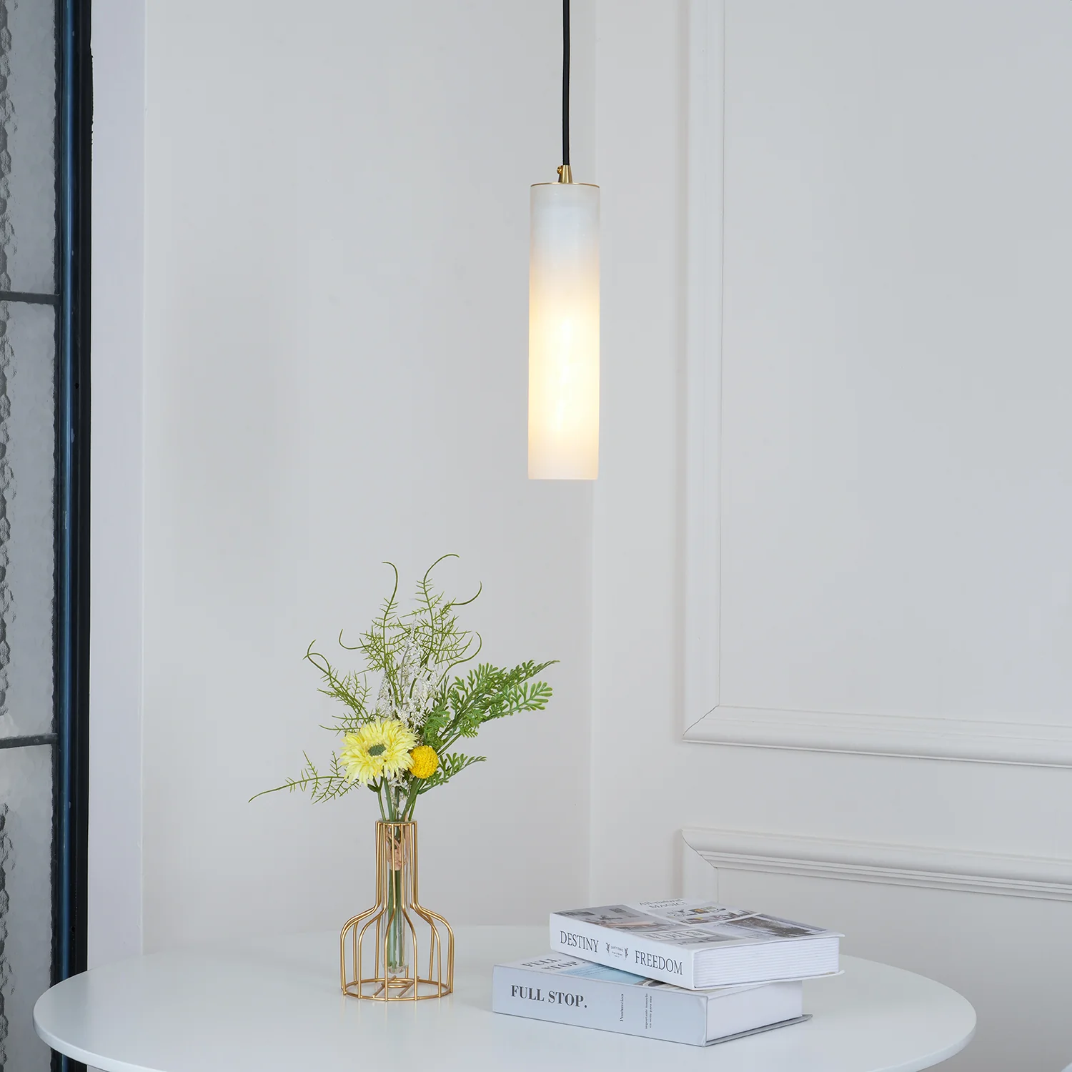 Hailie Modern Metal Alabaster Pendant Light Dining Room Kitchen