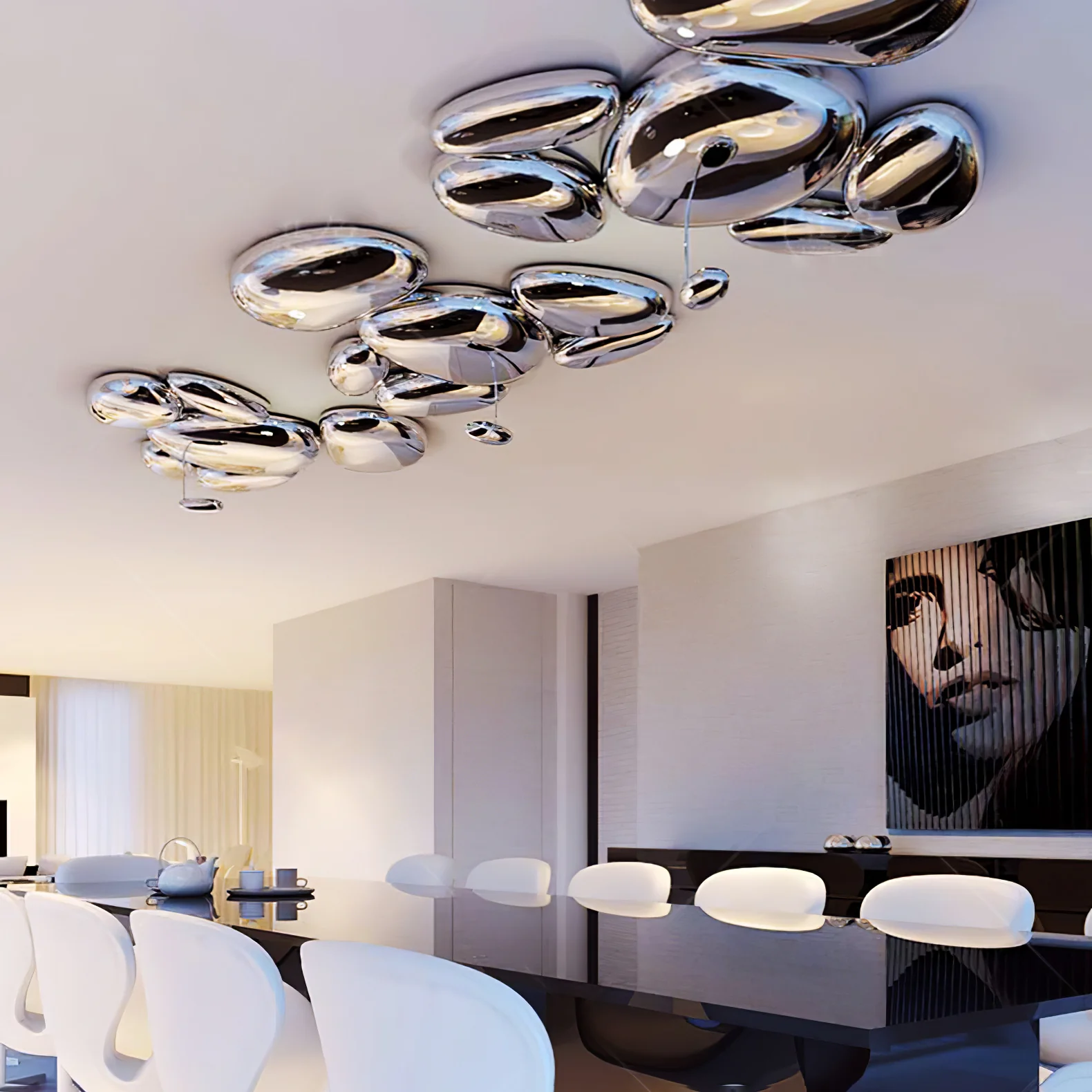 Alessio Cobblestone Style Metal Acrylic Ceiling Light Living Room