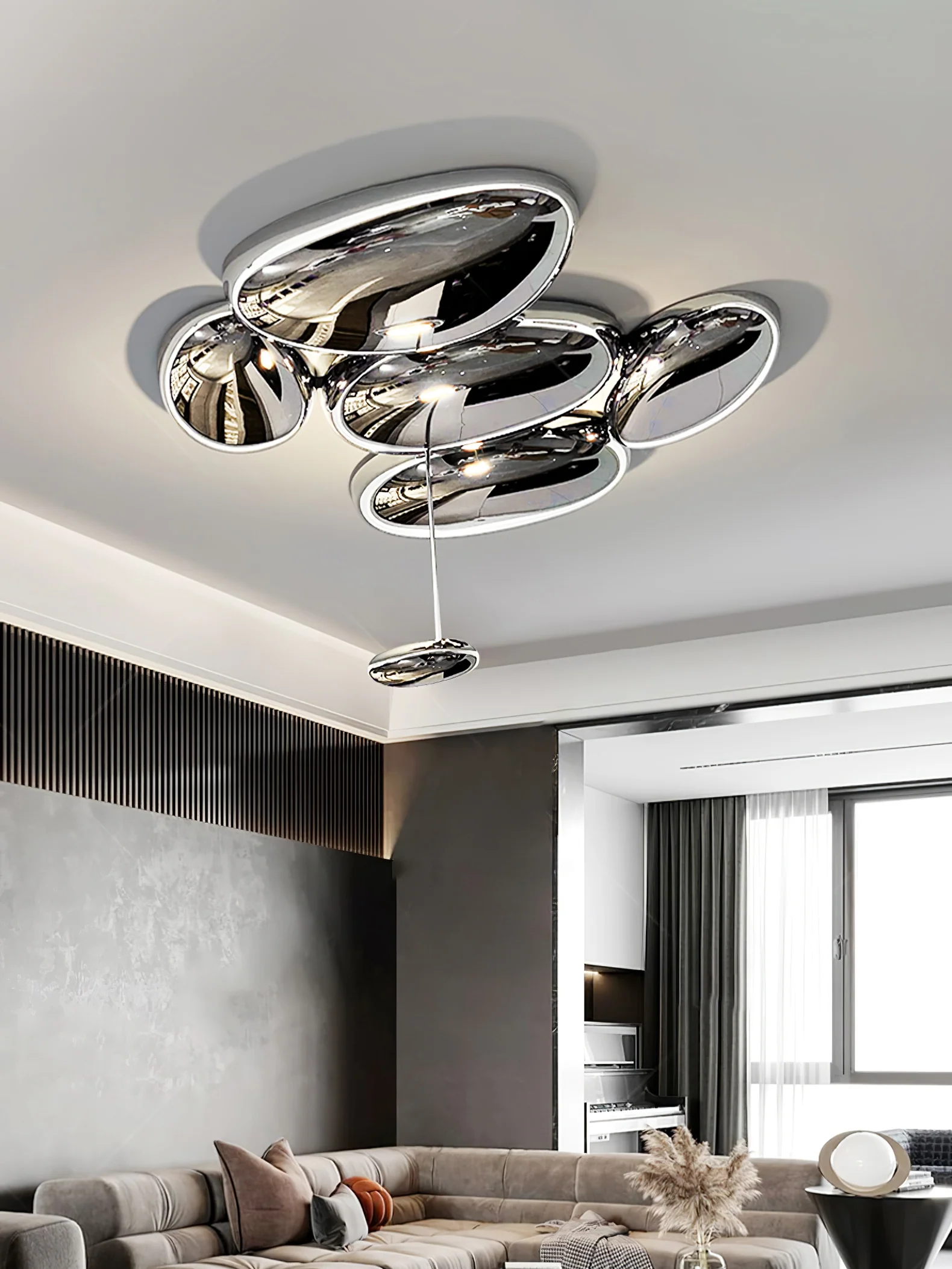 Alessio Cobblestone Style Metal Acrylic Ceiling Light Living Room