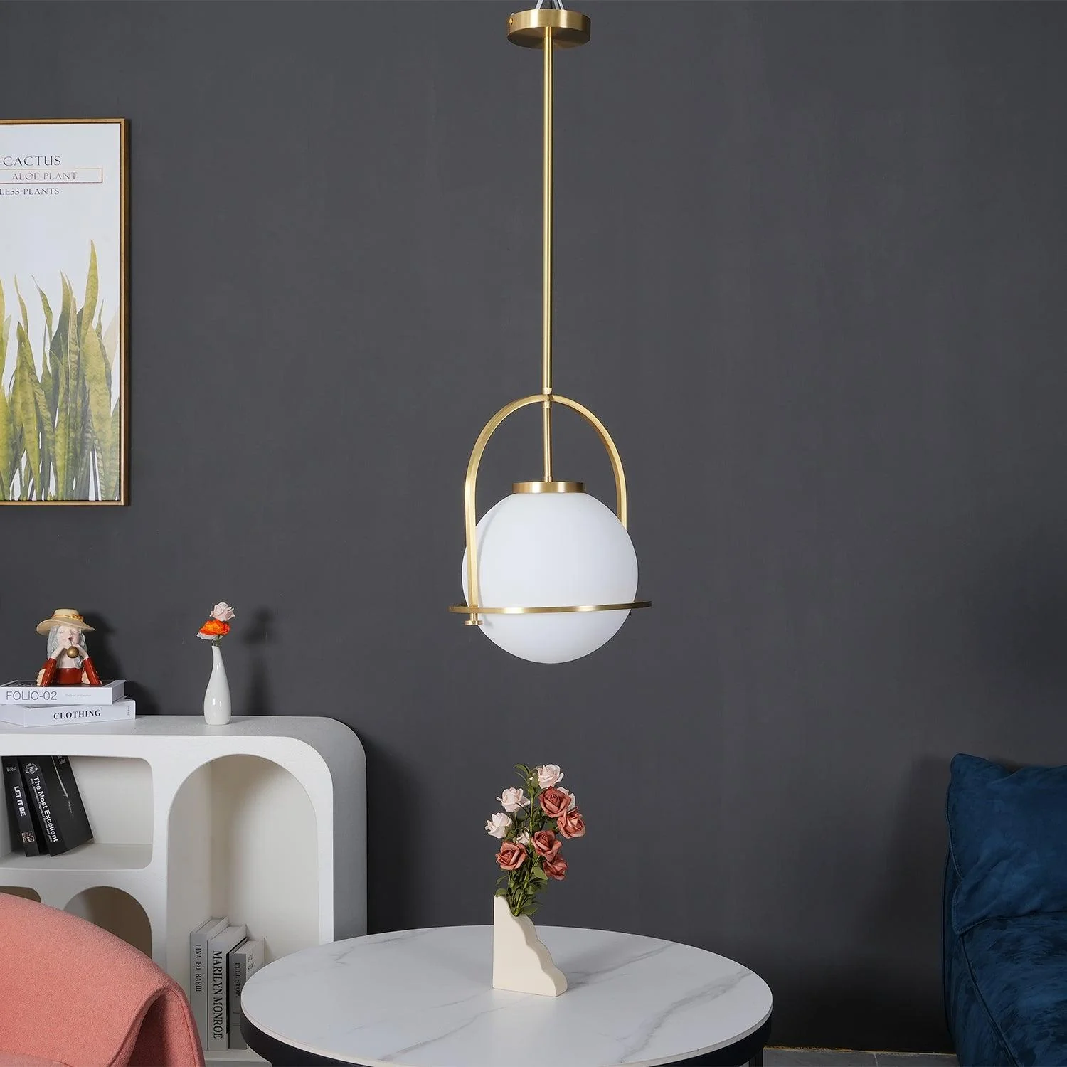 Alessio Vintage Ball Metal Brass Glass Pendant Light Living Room Dining Room